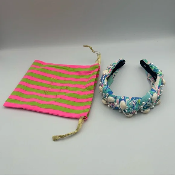 Lele Sadoughi X Lilly Pulitzer Cabana Cocktail Pearl Shell Knotted Headband - Picture 2 of 16
